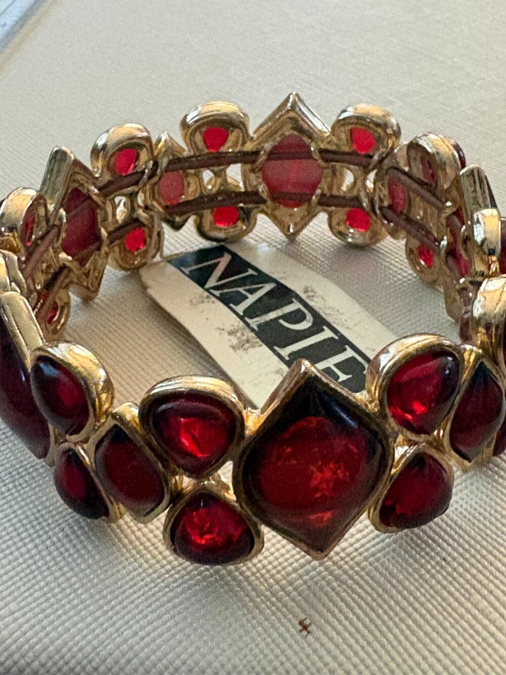 NWT Vintage Napier Gold and Red Stretch Bracelet